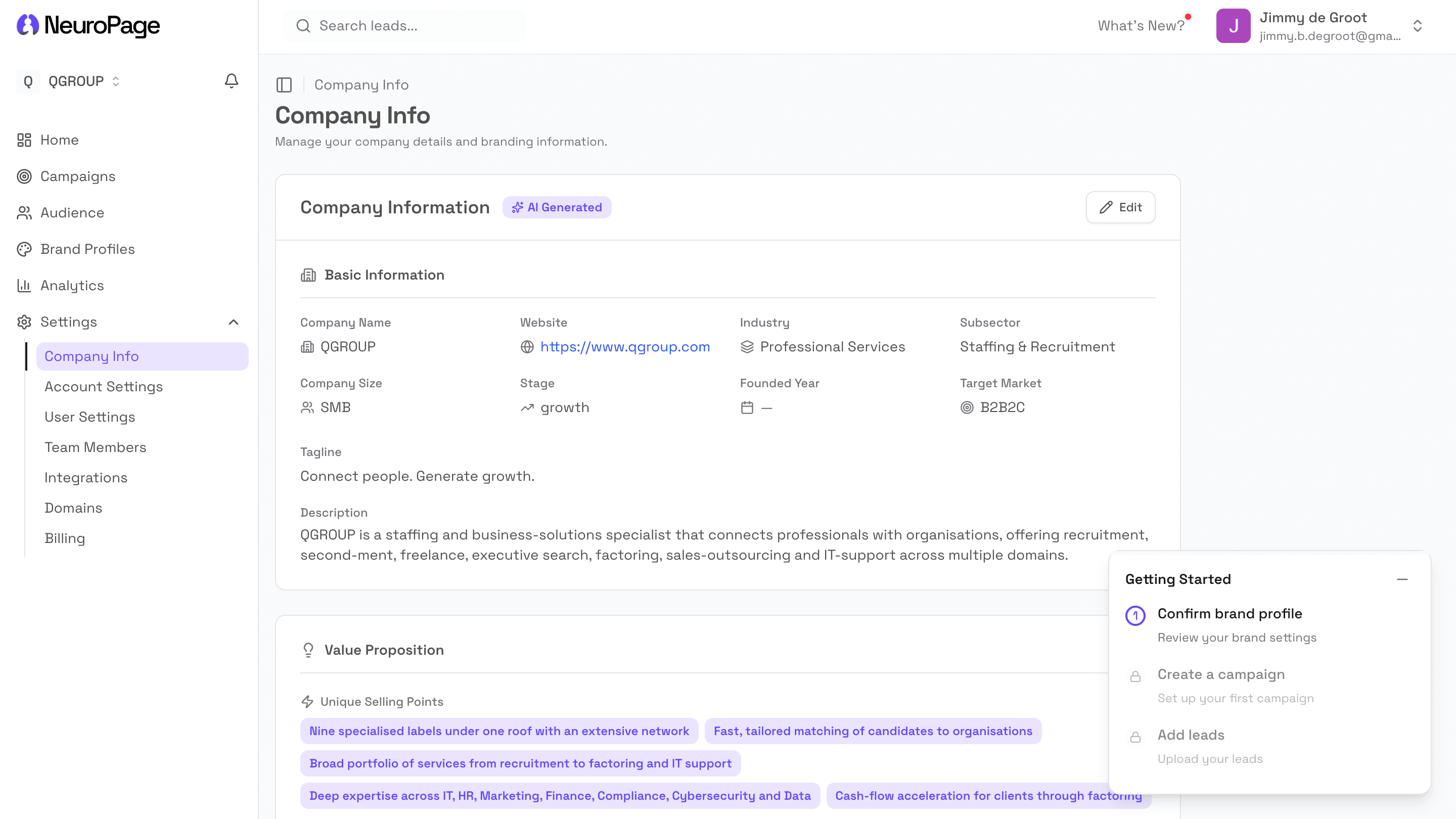 NeuroPage portal — real product screenshot